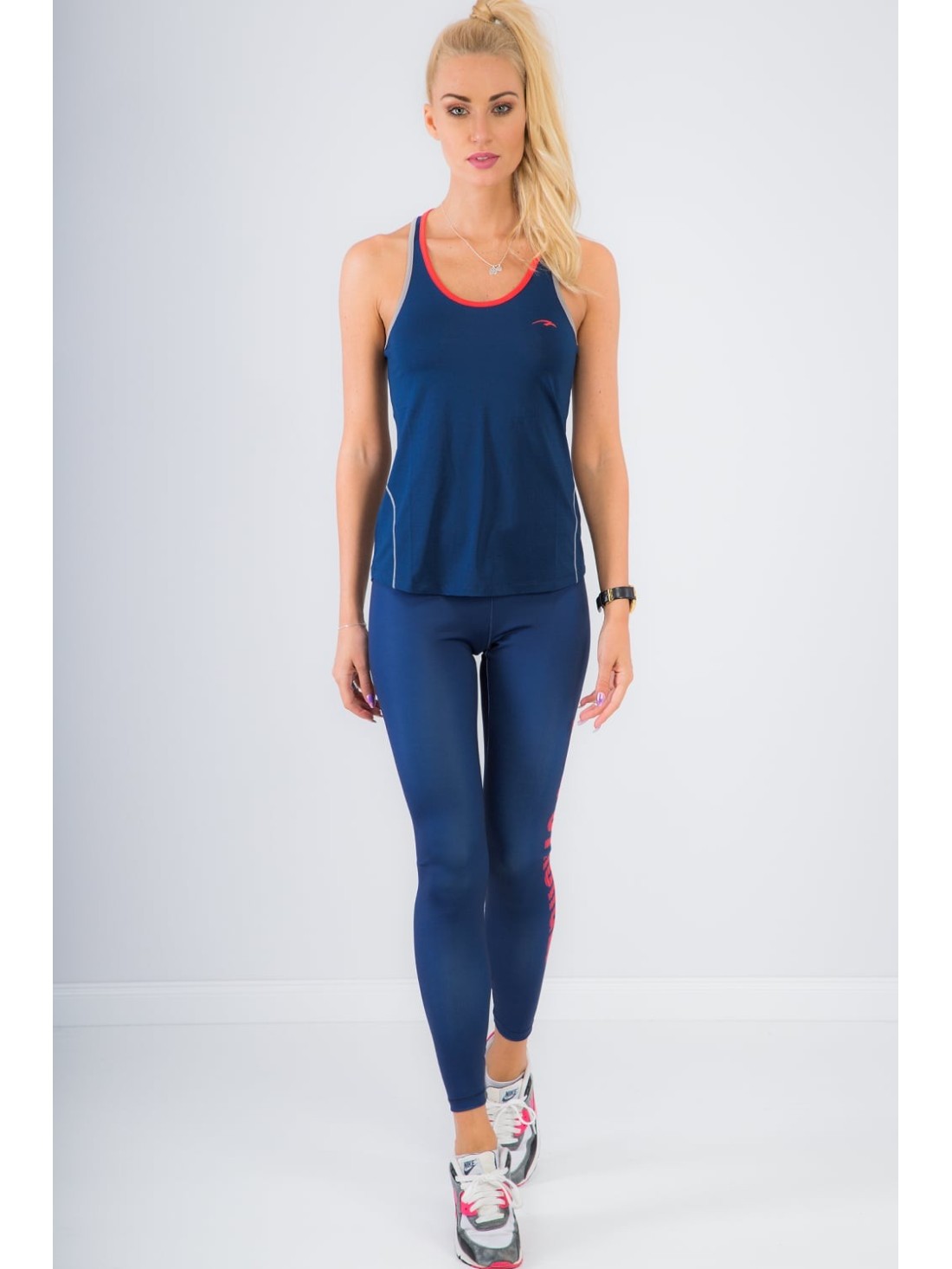 Dark blue leggings with red inscription 13930 - Online store - Boutique